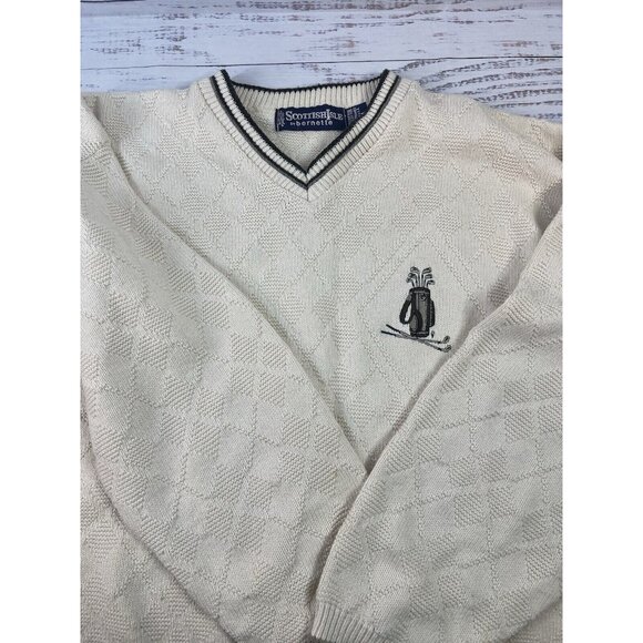 Vintage Scottish Isle V-Neck Cream Golf Cable Knit Cardigan Men's Size M Preppy - Picture 10 of 11